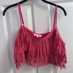 Pink Sparkly Fringe Tank